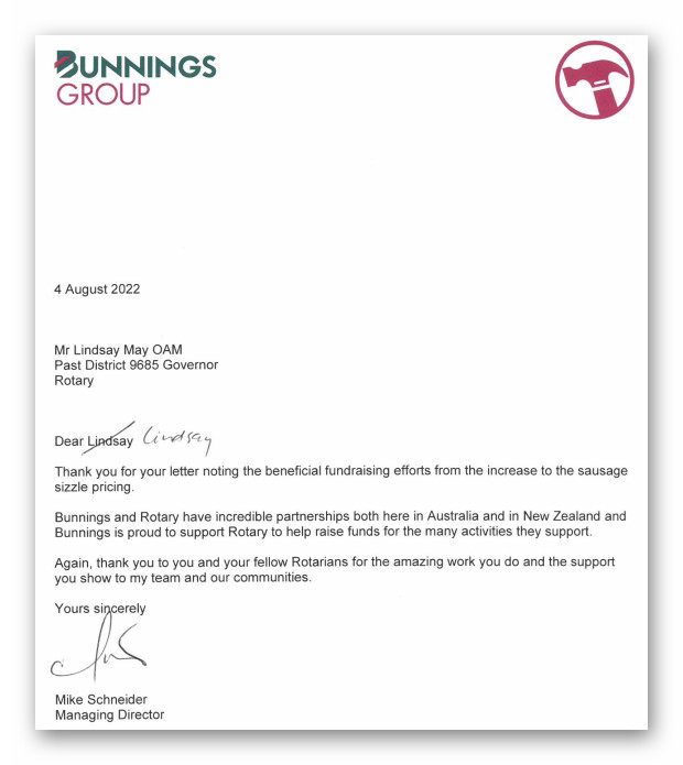 Bunnings letter